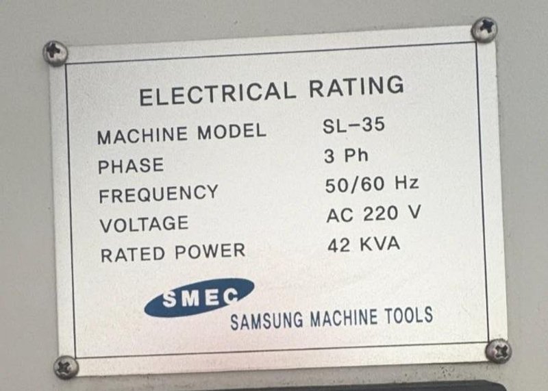 Samsung SL‑35A/1500 CNC Lathe, 2012 – Tool Presetter, Tailstock, 4.5″ Bar Cap