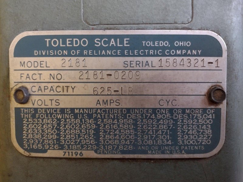 125 LB TOLEDO MODEL #2181 FLOOR SCALE: STOCK #18816