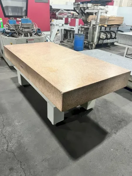 USED STARRETT CRYSTAL PINK 8' X 4' X 10" GRANITE SURFACE PLATE WITH STAND