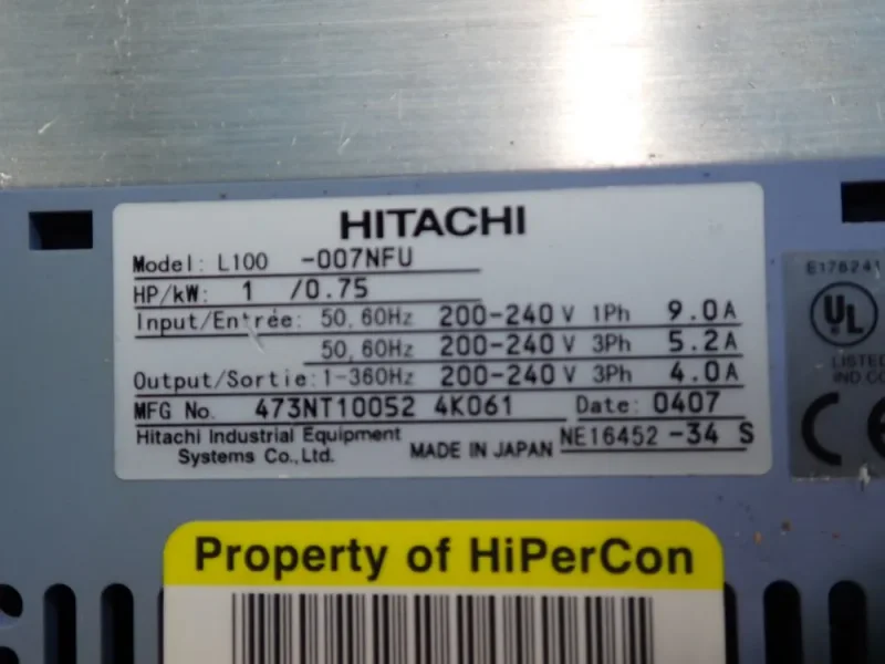 HITACHI VFD  -  L100-007NFU