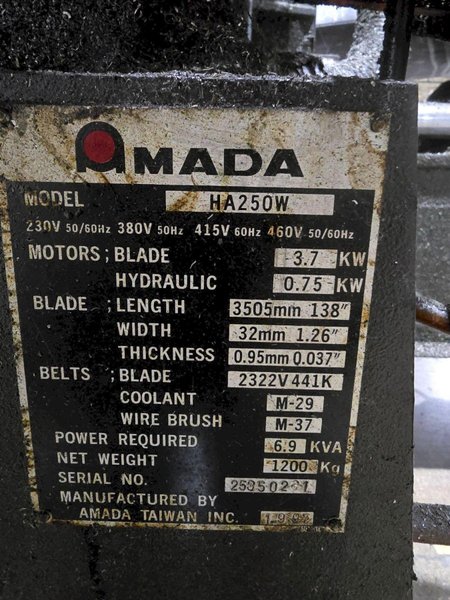 AMADA HA-250W HORIZONTAL BANDSAW USED