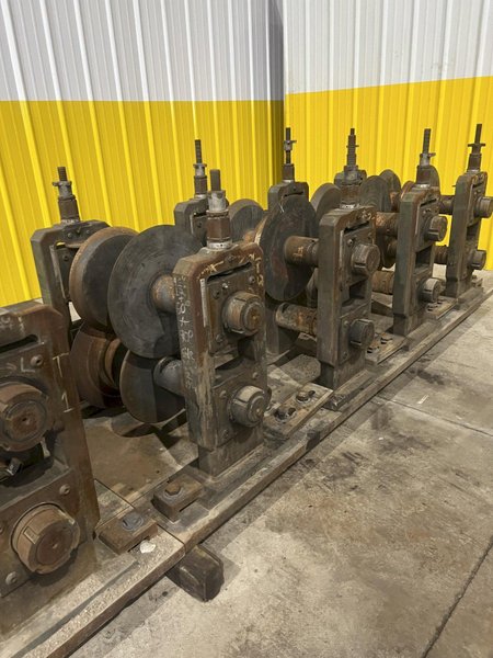 12 STAND X 3&quot; ARBOR X 20&quot; ROLLSPACE ASC RAFTED ROLLFORMER STANDS ON 3 BASES: STOCK #19936