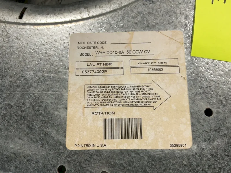 LAU INDUSTRIES 1/3 HP BLOWER WHEELS  -  W+H DD10-8A .50 CCW CV