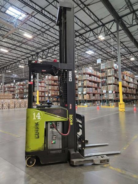 Clark NPR22 Narrow Aisle Reach Forklift, 2020 – 4,500 LB Capacity, 36V Electric, Stand-Up Rider, Triple Mast (2)
