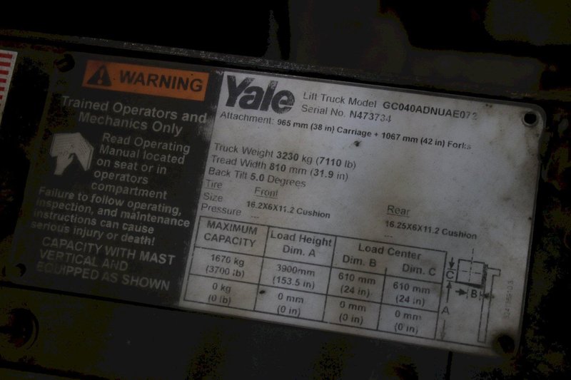 3700 LBS YALE GAS FORKLIFT: STOCK #75160