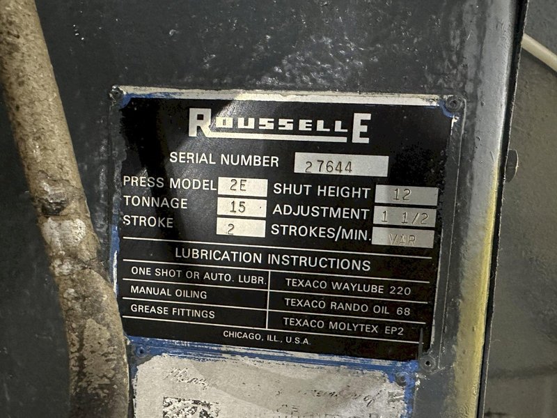 15 TON ROUSSELLE MODEL #2E OBI PRESS, 2" STROKE: STOCK #20169