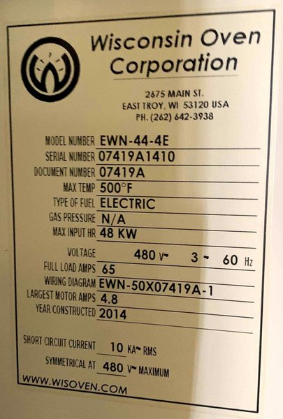 Wisconsin 500 Degree Model 44-4E Electric Oven