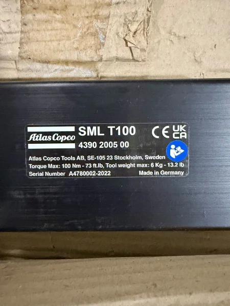 NEW ATLAS COPCO LINEAR TORQUE REACTION ARM AND TOOL BALANCER MODEL SML-T100 / RIL22C