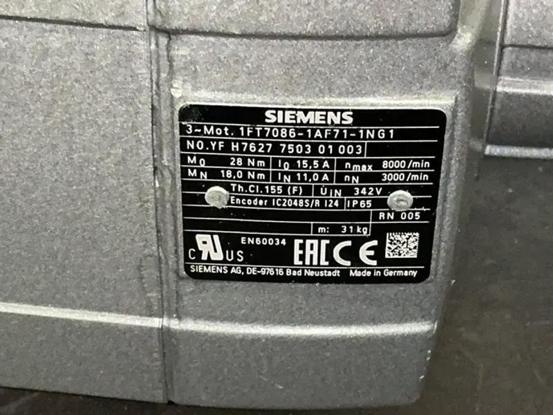 SIEMENS 8000RPM SERVO MOTOR  -  1FT7086-1AF71-1NG1