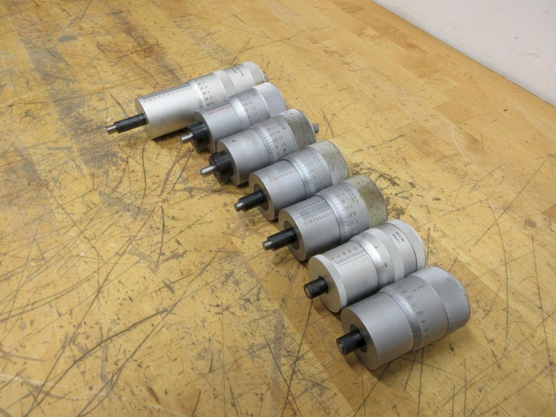 Precision Micrometer Heads (7pcs), 0-1" and 0-50mm Ranges, Starrett, Mitutoyo, Scherr Tumico and Other- Auction Item