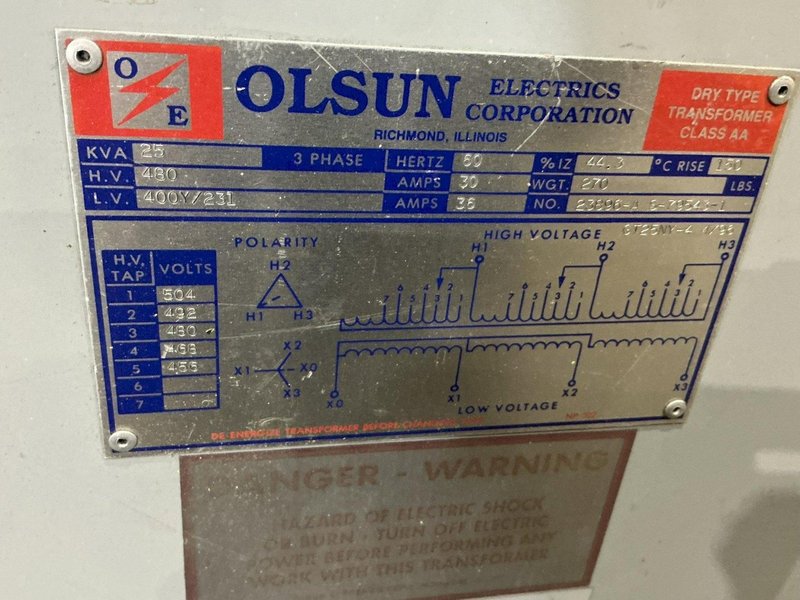 25 KVA OLSUN CLASS AA DRY TYPE TRANSFORMER: YOBRO #24592