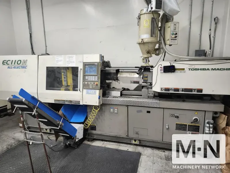 110 TON 3.3 OZ TOSHIBA MODEL EC110NV21-2 ELECTTRIC INJECTION MOLDING MACHINE MFG 2005