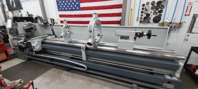 28″ x 160″ Lion CU730 Gap Bed Engine Lathe, 2023 – 4″ Bore, Tailstock, Steady Rests