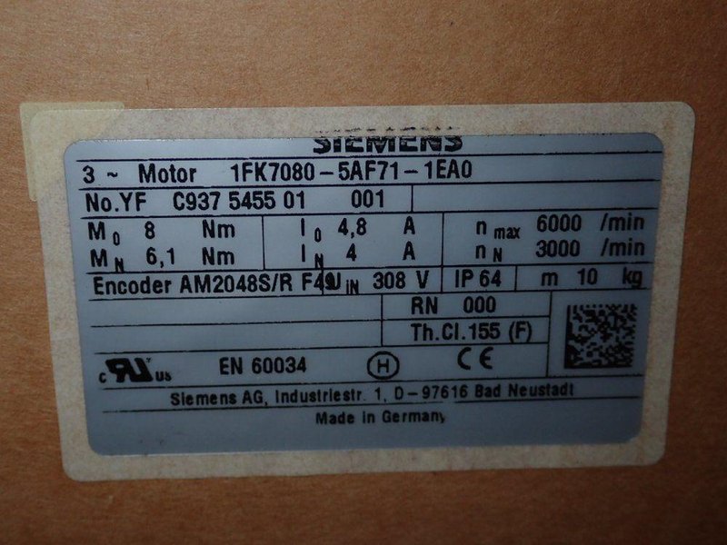 Siemens  Ac Servo Motor  - 1fk7080-5af71-1ea0