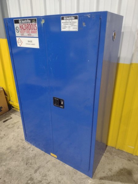 2 DOOR JUSTRITE HAZARDOUS MATERIALS STORAGE CABINET, 43” X 18” X 65” HIGH: YOBRO #24503