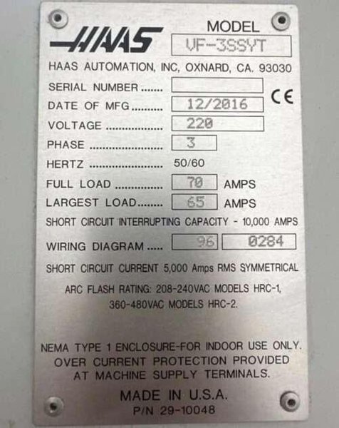 Haas VF-3SSYT CNC Vertical Machining Center – Mill