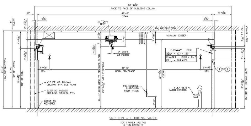 10 TON x 48' SUPERIOR CRANE SINGLE GRIDER OVERHEAD BRIDGE CRANE WITH 10 TON R&amp;M HOIST: YOBRO #26276