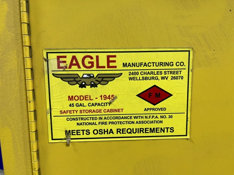 EAGLE MANUFACTURING CO. 45 GAL / 43”X18”X65” FLAMMABLE CABINET  -  1945