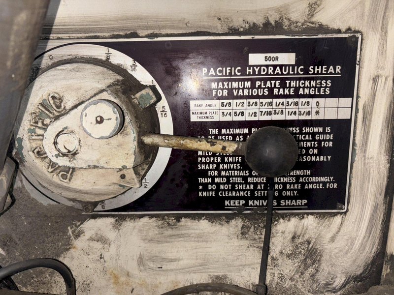 14' x 1/2" PACIFIC MODEL #500R HYDRAULIC POWER SHEAR WITH BACK GAUGE: STOCK #22940