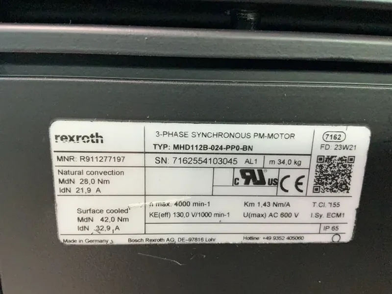 REXROTH SERVO MOTOR   -  MHD112B-024-PP0-BN