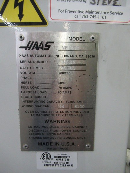 Haas VF-2SS Vertical Machining Center - MainCON CNC Upgrade, 4th-Axis Brushless Drive, Programmable Coolant