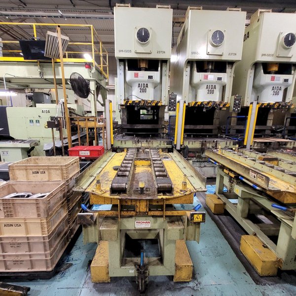 (3) 220 TON AIDA PRESS LINE, W/ STOCK FEEDER &amp; TRANSFER SYSTEM: STOCK #22200