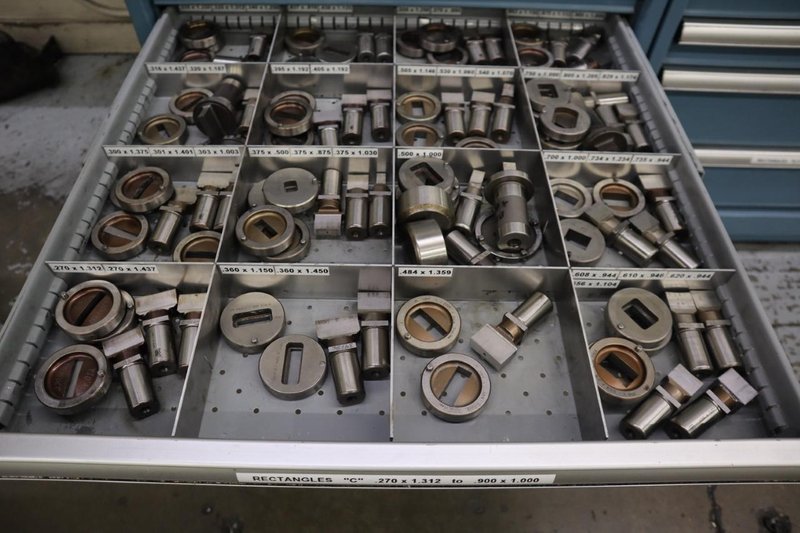 112 and Marathon 112, Turret Punch Tooling, (2) Lista Cabinets with Maple Top Loaded with Tooling- Auction Item