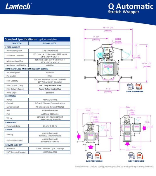 50" x 48" x 92" HIGH LANTECH AUTOMATIC SHRINK WRAPPER WITH IN-FEED &amp; OUT-FEED CONEYOR: YOBRO #26209