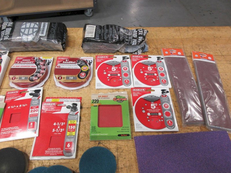 Sanding Pads and Paper Assorted Types, Steel Wool, 14" Masterforce Backsaw with Miter Box- Auction Item