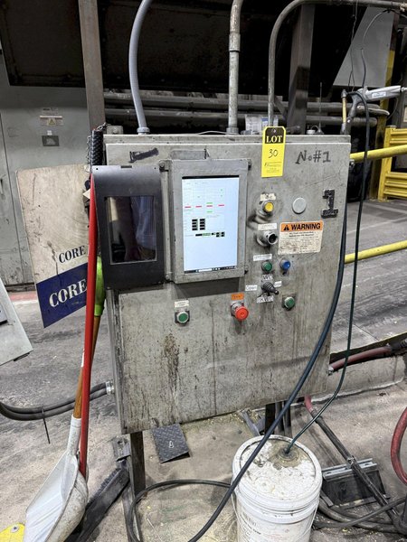 B and P model SF10A shell core machine s/n csc 10A-303-7402with plc controls, gas system, 24" X 42" platen