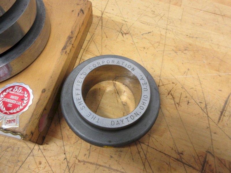 Size Control Co. Mikemaster .500"- 6.000" Tree Setting Standard 1/2" Increments on Stand with Sheffield 2.5001 Master Ring Guage- Auction Item