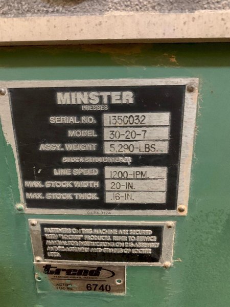 Minster Double End Coil Reel and Powered Straightener Combination 6,000 Lb x 20&quot; Wide