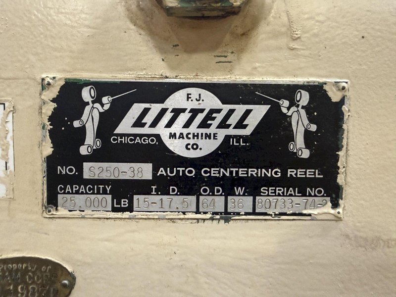 25,000 LBS X 36" LITTELL MODEL #250-38 COIL REEL UNCOILER &amp; CAR: YOBRO #26040