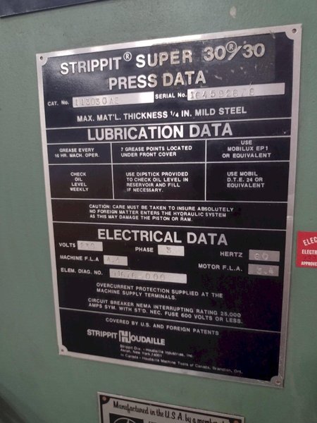 30 TON STRIPPIT MODEL #SUPER 30/30 SINGLE END PUNCH: STOCK 13470