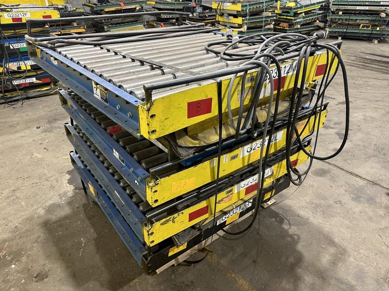 3,000 LBS X 48" X 48" ROTO-MAX HYDRAULIC SCISSOR LIFT TABLE W/ ROTARY LEWCO ROLLER CONVEYOR TOP, 110 VOLT: STOCK #20872