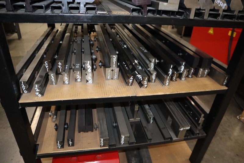 Press Brake Dies and Lower Die Holders for Amada Press Brakes on Welded Steel Shelving- Auction Item