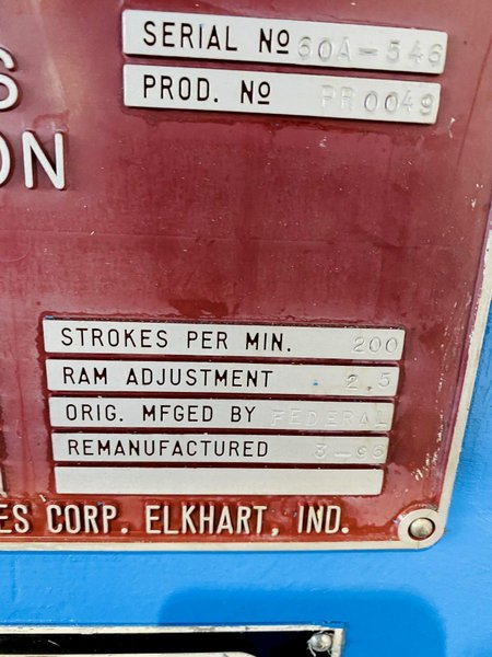 (1996) 60 TON FEDERAL/PRECISION INDUSTRIES OBI PRESS. STOCK # 0635821