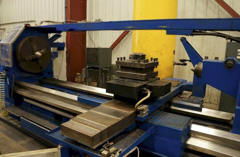 43" x 157" OKUMA LH55-N CNC LATHE WITH UPDATED (2018) FANUC CONTROLS. STOCK # 0545326