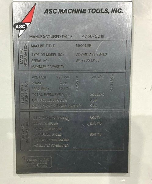 10,000 LBS X 48" ASC ADVANTAGE SERIES UNCOILER COIL REEL, NEW 2018: YOBRO #24960