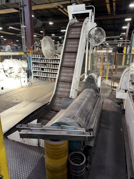 20' LONG X 22" WIDE MARFRAN POWERED METAL BELT INCLINED CHIP or PARTS CONVEYOR: YOBRO #25368