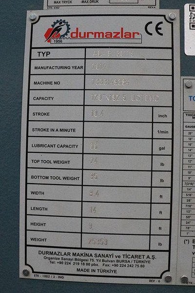 10' x 192 TON DURMA CNC HYDRAULIC PRESS BRAKE MODEL AD-R 30175