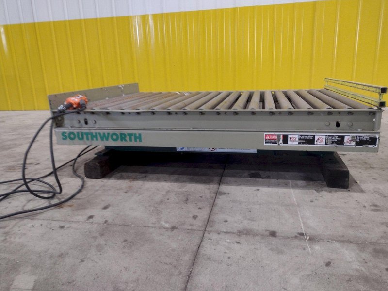 3800 LBS X 60" X 42" SOUTHWORTH MODEL #LS4-36 HYDRAULIC SCISSOR LIFT TABLE WITH ROLLER TOP, 110 VOLT: STOCK #20880