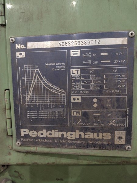 110 TON PEDDINGHAUS &quot;PEDDIWORKER&quot; 1100G HYDRAULIC IRONWORKER: STOCK #22724