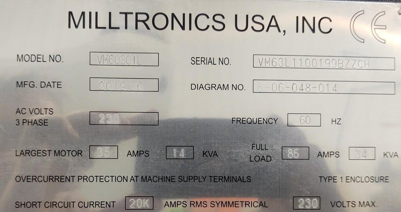MILLTRONICS VM6030IL CNC Vertical Machining Center, New 2020.