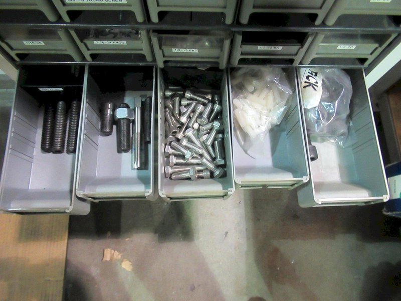 Hardware Storage System with Contents, Including Pins, Taps, Screws, Woodruff Keys and MORE!- Auction Item