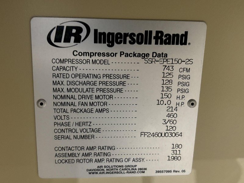 150 HP INGERSOLL RAND MODEL #NP100138 ROTARY SCREW AIR COMPRESSOR: STOCK #21033