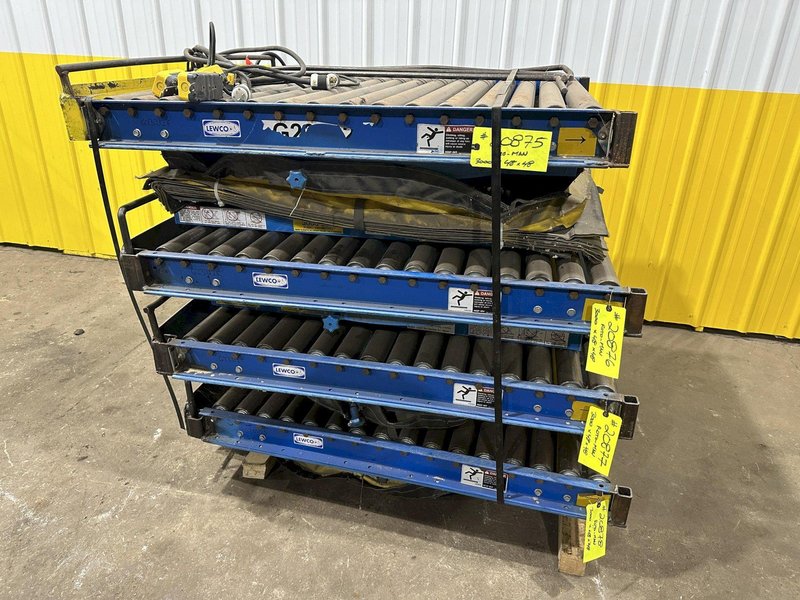 3,000 LBS X 48" X 48" ROTO-MAX HYDRAULIC SCISSOR LIFT TABLE W/ ROTARY LEWCO ROLLER CONVEYOR TOP, 110 VOLT: STOCK #20876
