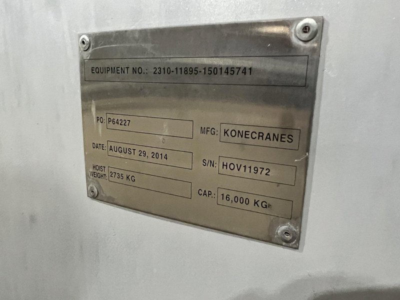 17.5 TON (2014) KONE-CRANES MODEL #CXT60410160P75GGN0S SINGLE GIRDER OVERHEAD CRANE HOIST &amp; TROLLEY: STOCK #18634