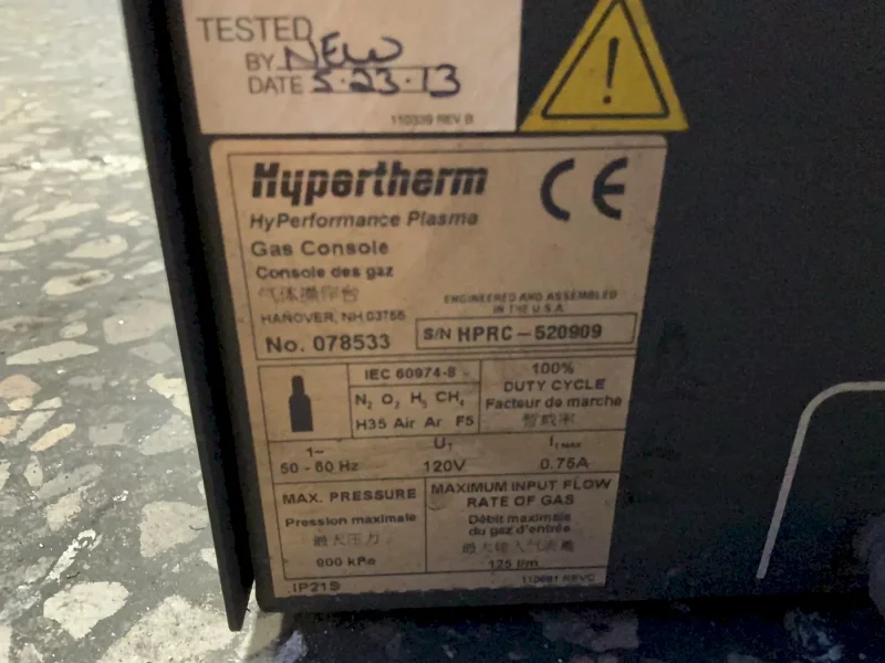 HYPERTHERM 900 KPA MAX PRESSURE HYPERFORMANCE PLASMA GAS CONSOLE  -  078533