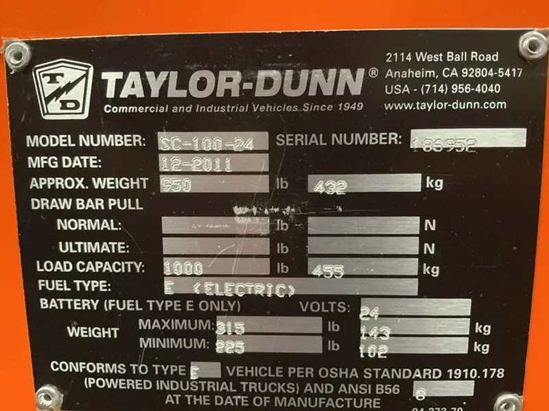TAYLOR-DUNN 1000 lbs ELECTRIC STOCK CHASER CART  -  SC-100-24